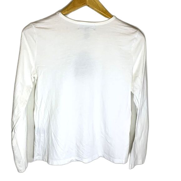 Lauren Ralph Lauren White Cotton Navy Embroidered Crest LS T-Shirt Size L-Petite - Picture 4 of 10